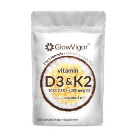 GlowVigor 2-in-1 Vitamin D3 K2 Supplement Softgel, 9999 IU VIT D3 200 MCG Vitamin K2, Free Of GMO, Gluten, Soy, Bone Health, Cardiovascular Health Sup