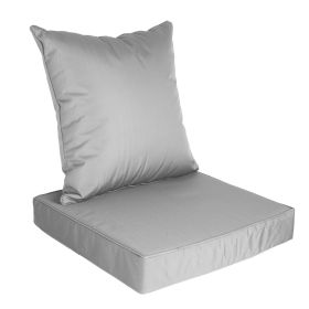 Outdoor Seat Cushion Set Waterproof Patio Furniture Cushion and Back Pillow Fade Resistant Deep Seat Set Chair Pad with Removable Cover for Chair Sofa (Option: SilverGrey)