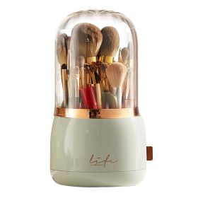 360° Rotating Makeup Brush Holder with Lid Makeup Organizer for Vanity Dustproof Makeup Brush Container with 7 Compartments (Option: LightGreen)
